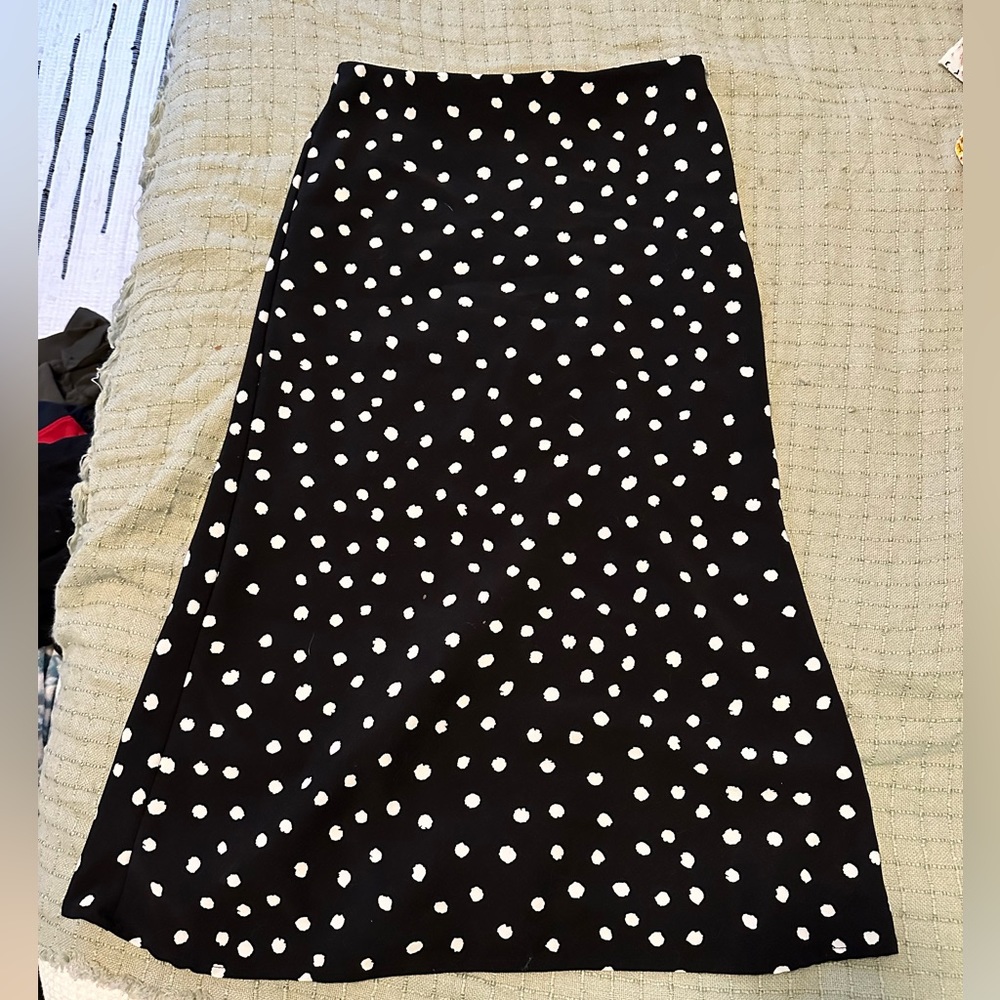 Black and white silk midi skirt